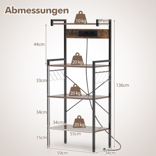 Costway Πολυλειτουργική Ραφιέρα Κουζίνας με Ενσωματωμένη Πρίζα και ...