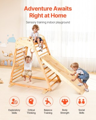 VEVOR Παιδική Ξύλινη Εσωτερική Παιδική Χαρά 4-σε-1 με Τσουλήθρα, Σκ...