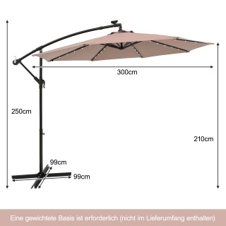 Costway Κρεμαστή ομπρέλα κήπου με 40 ηλιακά LED και μανιβέλα, ανοιχ...