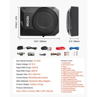 VEVOR 10 400W Υποκάθισμα Αυτοκινήτου Subwoofer Slim Ενισχυμένο Σύστ...
