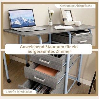 Costway Ρυθμιζόμενο Γκρι Γραφείο Υπολογιστή με 3 Συρτάρια & Ρόδες 7...