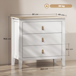 HOMCOM Λευκός Συρταριέρα Υπνοδωματίου με 3 Συρτάρια και Λαβές από F...