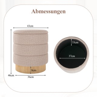 Costway Στρογγυλό Σκαμπό με Αποθηκευτικό Χώρο από Chenille, Αφαιρού...