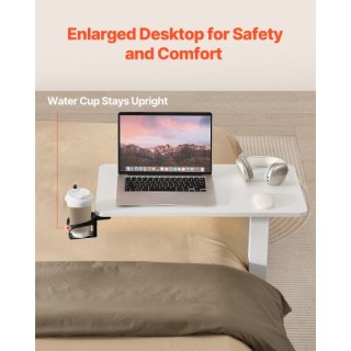 VEVOR Κινητό Τραπέζι Κρεβατιού με Ρόδες και Θήκη Ποτηριού Λευκό CSZ...