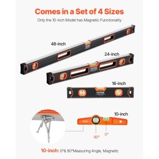 VEVOR Σετ Αλφάδι Αλουμινίου 48/24/16/10 Ίντσες με Φυσαλίδες JXSPC48...