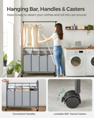 Τετράθεσιο Καλάθι Απλύτων με Ρόδες και Κρεμάστρα SONGMICS, 4 x 13.2... Τετράθεσιο Καλάθι Απλύτων με Ρόδες και Κρεμάστρα SONGMICS, 4 x 13.2...