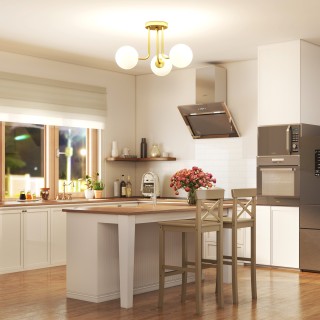 HOMCOM Ρετρό Φωτιστικό Οροφής με 3 Σημεία Φωτισμού G9, 42x42x26.5 c...