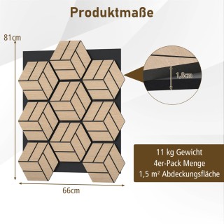Costway Ξύλινες Ακουστικές Πλάκες Τοίχου με 9 Εξάγωνα Ηχοαπορροφητι...