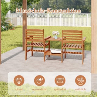 Costway  Σετ Εξωτερικών Καθισμάτων από Ξύλο με Τραπέζι και Οπή Ομπρ...