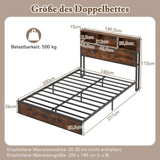 Costway Μεταλλικό Βιομηχανικό Κρεβάτι Πλατφόρμας με Ενσωματωμένη Πρ...