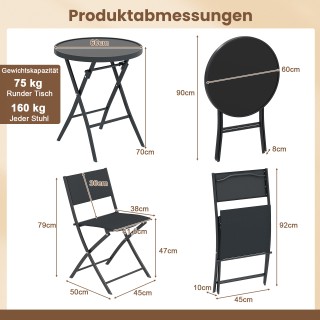 Costway Πτυσσόμενο Bistro Σετ Κήπου με Αναπνέον Κάθισμα & Επιφάνεια...