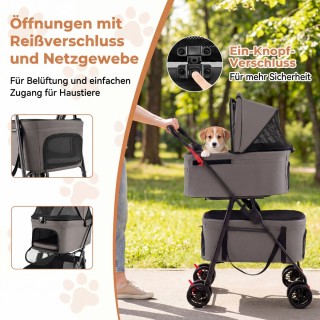 Costway Διπλό πτυσσόμενο καρότσι κατοικιδίων 3 σε 1 με 2 αποσπώμενε...