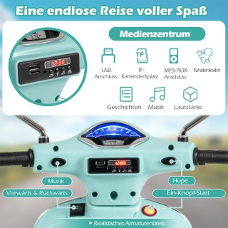 Costway Παιδική Ηλεκτρική Μοτοσυκλέτα VESPA Πράσινη με LED Φώτα & Κ...