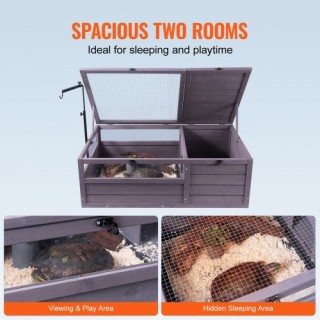 VEVOR  Ξύλινο Σπίτι Χελώνας Εσωτερικού & Εξωτερικού Χώρου 2 Δωματίω...