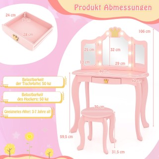 Costway  Παιδικό Τραπέζι Μακιγιάζ με Φωτισμό και Τριπλό Αναδιπλούμε...