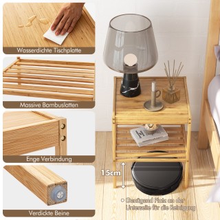 Costway Σετ 2 Τεμαχίων Κομοδίνα από Μπαμπού 2 Επιπέδων 40 x 40 x 45...