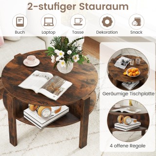 Στρογγυλό Τραπέζι Καθιστικού με Χώρο Αποθήκευσης και 4 Ράφια  74,5 ...