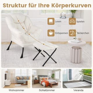 Costway Πολυθρόνα Χαλάρωσης με Μπράτσα, Πλαϊνή Τσέπη, Υποπόδιο & Σκ...