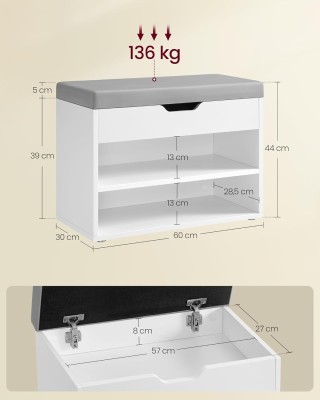 VASAGLE Λευκός Πάγκος Παπουτσιών με Αποθηκευτικό Χώρο 60x30x44 εκ. ... VASAGLE Λευκός Πάγκος Παπουτσιών με Αποθηκευτικό Χώρο 60x30x44 εκ. ...