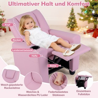 Costway Ροζ παιδική πολυθρόνα με λειτουργία relax, ρυθμιζόμενη πλάτ...