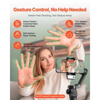 VEVOR Σταθεροποιητής Κάμερας 3 Αξόνων για Κινητά με Αυτόματη Παρακο...