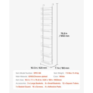 VEVOR 9-Tier Ρυθμιζόμενη Κρεμαστή Ραφιέρα Αποθήκευσης Πόρτας Παντοπ... VEVOR 9-Tier Ρυθμιζόμενη Κρεμαστή Ραφιέρα Αποθήκευσης Πόρτας Παντοπ...