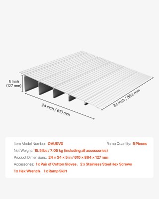 VEVOR Ράμπα Αλουμινίου για Θύρα, Ανύψωση 138 mm, Φορτίο έως 363 kg,...