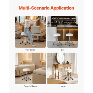 VEVOR Λευκός Στρογγυλός Σκαμπό με Ρόδες και Ρυθμιζόμενο Ύψος YDBSNL...