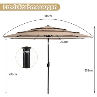 Costway Τριώροφη Ομπρέλα Βεράντας Διπλού Αερισμού 306x306x252εκ Καφ... Costway Τριώροφη Ομπρέλα Βεράντας Διπλού Αερισμού 306x306x252εκ Καφ...