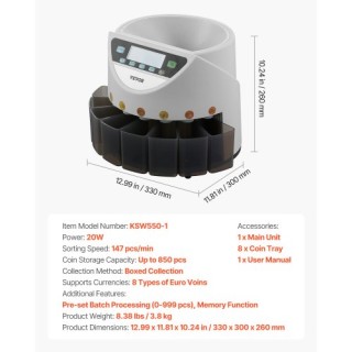 VEVOR Μετρητής Κερμάτων EURO με Μεγάλη Οθόνη LCD και 5 Σωλήνες Κερμ... VEVOR Μετρητής Κερμάτων EURO με Μεγάλη Οθόνη LCD και 5 Σωλήνες Κερμ...