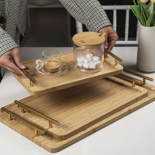 Villa DEste  Ορθογώνιος δίσκος 50x30 εκ από μπαμπού με χρυσές λαβές...