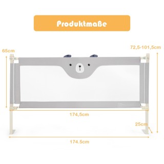 Costway Προστατευτικό Κάγκελο Κρεβατιού για Παιδιά 180 cm - Γκρι BS...