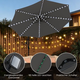 Costway Μεγάλη Γκρι Ομπρέλα 3m με LED Φωτισμό & Ρυθμιζόμενη Κλίση N...