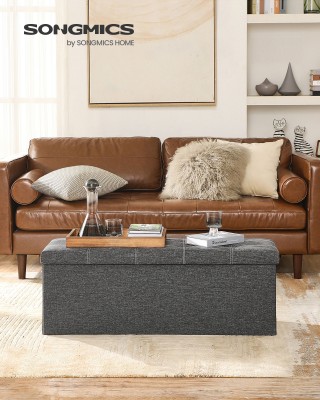 SONGMICS Πολυλειτουργικό Αποθηκευτικό Πουφ 110x38x38 εκ, Ανοιχτό Γκ...