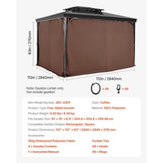 Αδιάβροχες Κουρτίνες για Κιόσκι 284 x 284 x 211 cm Καφέ SMLTCL10FT1...