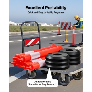 VEVOR Σετ 2 Κινητά Ποστ Οριοθέτησης με Ανακλαστικές Λωρίδες, Κόκκιν...