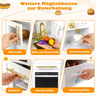 Costway Ξύλινη Παιδική Κουζίνα με Ήχοι & Φωτισμός, Καφετιέρα, Βρύση...