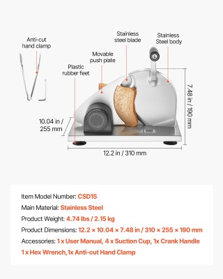 VEVOR Χειροκίνητος Κόφτης Ψωμιού και Τυριού με Μανιβέλα, Ρυθμιζόμεν... VEVOR Χειροκίνητος Κόφτης Ψωμιού και Τυριού με Μανιβέλα, Ρυθμιζόμεν...