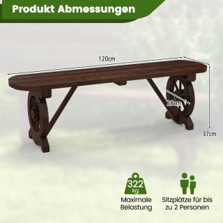 Ξύλινο Παγκάκι Κήπου χωρίς Πλάτη για 2-3 άτομα 120 x 28 x 37 cm Καφ...