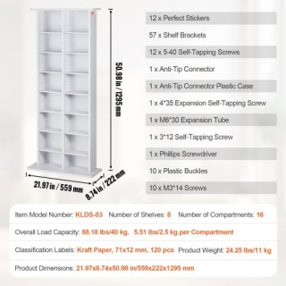 VEVOR Λευκός Ρυθμιζόμενος Αποθηκευτικός Χώρος 8 Επιπέδων για 464 CD... VEVOR Λευκός Ρυθμιζόμενος Αποθηκευτικός Χώρος 8 Επιπέδων για 464 CD...