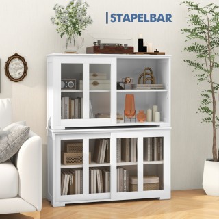 Costway Πλαϊνή Βιτρίνα με Ρυθμιζόμενα Ράφια και Γυάλινη Πόρτα HW538...