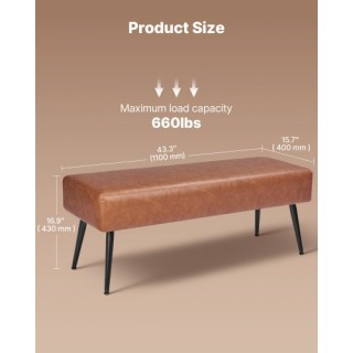 VEVOR Καφέ Πάγκος Κρεβατοκάμαρας από PU Δέρμα με Μεταλλικά Πόδια PZ...