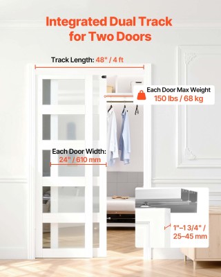 VEVOR Κιτ Συρόμενης Πόρτας 1219 mm από Αλουμίνιο, Ομαλή και Αθόρυβη...