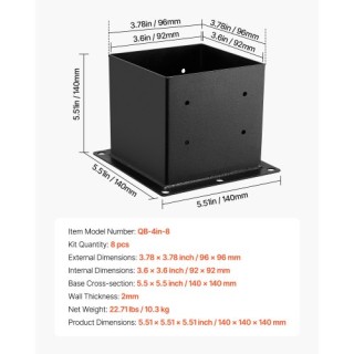 VEVOR Βάση Στήριξης Ξύλινου Στύλου 4x4 8 Τεμάχια QBLZDZTG8J20KQCNP0...