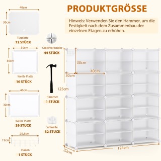Costway Οργανωτής Παπουτσιών 124 x 32 x 125 εκ DIY Λευκή Πλαστική Ν...