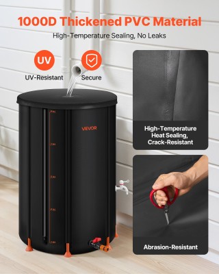 VEVOR Πτυσσόμενο Βαρέλι Συλλογής Βρόχινου Νερού 380L, Ανθεκτικό 100...