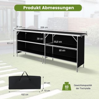 Costway Πτυσσόμενο Τραπέζι Κάμπινγκ 206 x 38 x 83 cm με Αποθηκευτικ...
