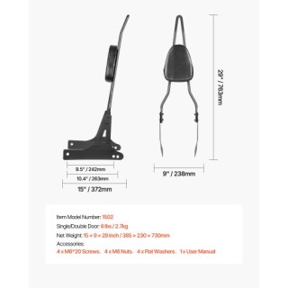 VEVOR Πλάτη Μοτοσικλέτας για Harley-Davidson Dana MTCCKKBJDKBJF2LB4V0