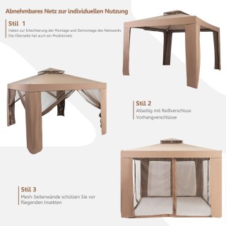 Costway  Ευρύχωρο Περίπτερο Κήπου 3x3μ με Ανθεκτικό Σκελετό και Προ...