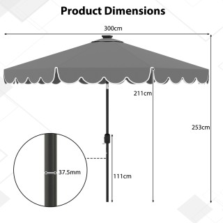 Costway Ομπρέλα Κήπου 300 cm με LED Φωτισμό, Μανιβέλα και Βολάν, Γκ... Costway Ομπρέλα Κήπου 300 cm με LED Φωτισμό, Μανιβέλα και Βολάν, Γκ...